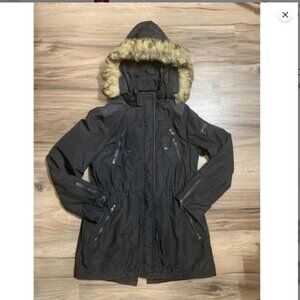 STEVE MADDEN Women’s Black Puffer‎ Coat Removable Faux-Fur-Trim Hooded Size M